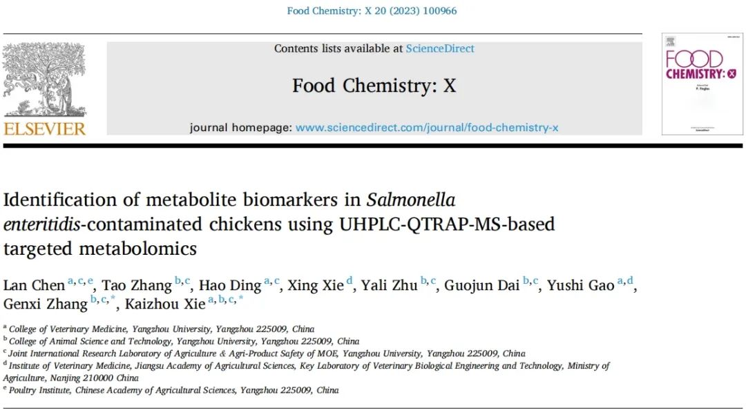 项目文章 | 基于靶向代谢组学鉴定肠炎沙门氏菌污染鸡的生物标志代谢物(图1)