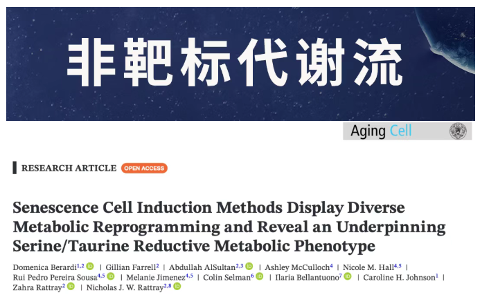 Aging Cell (IF=7.1)|衰老细胞研究:不同诱导方式引多样代谢重编程,丝氨酸/牛磺酸还原表型为关键(图1) Aging Cell (IF=7.1)|衰老细胞研究:不同诱导方式引多样代谢重编程,丝氨酸/牛磺酸还原表型为关键(图1)