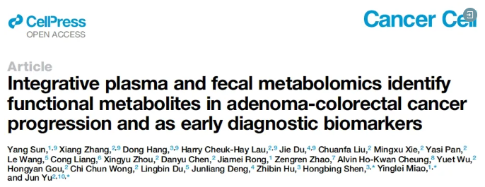 于君教授联合国内多家单位发现结直肠肿瘤的新代谢机制，提出代谢标志物的潜在应用价值(图1)