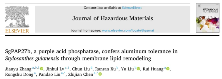 JHM(IF=11.3)|热科院刘攀道老师团队再发文!SgPAP27b通过调控膜脂重塑,赋予柱花草铝耐受性!(图1) JHM(IF=11.3)|热科院刘攀道老师团队再发文!SgPAP27b通过调控膜脂重塑,赋予柱花草铝耐受性!(图1)
